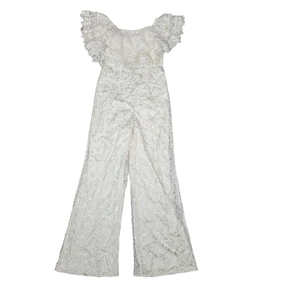 Lulus NWT waiting for forever cream Lace Off-The-Shoulder Jumpsuit Medium - Picture 4 of 8